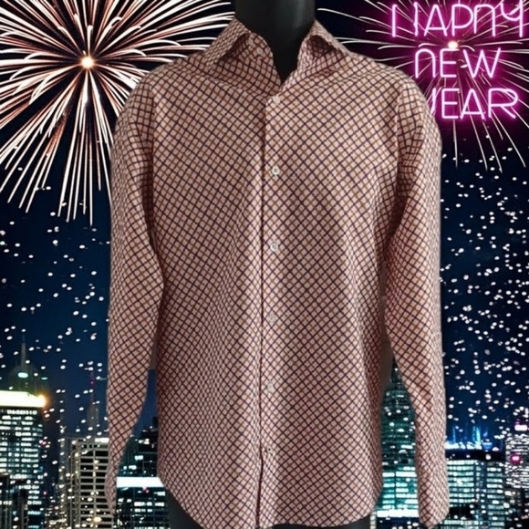 Banana Republic Other - BANANA REPUBLIC High Collar, Button-Down Shirt - Orange and Maroon Pattern